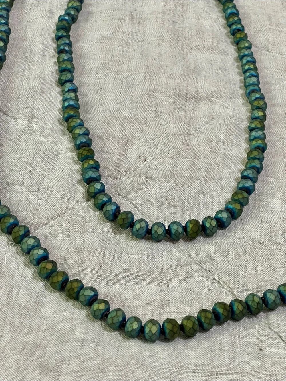 Vintage Necklace Long Iridescent Green Faceted Continuous Strand 56”